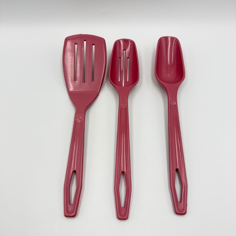 Vintage Set of 3 King Kraft Kitchen Cooking Utensils Mauve Pink Spatula & Spoons